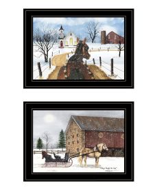 "Sleigh Bells Ring" 2-Piece Vignette by Billy Jacobs, Ready to Hang Framed Print, Black Frame